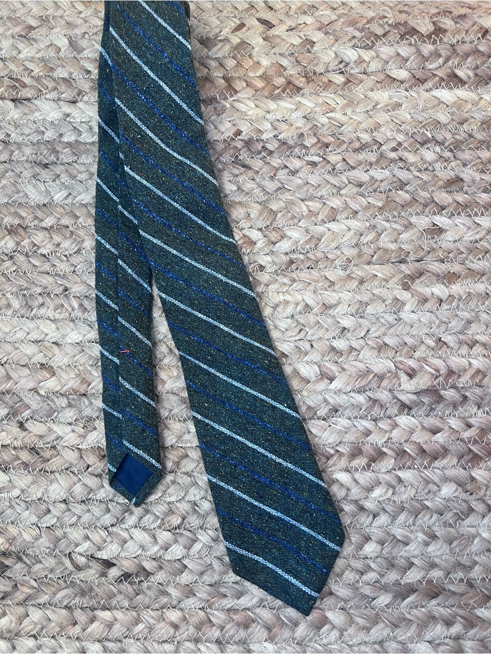 Men's Green Striped Wool Tie - Classic Formal Accessory